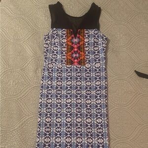 Patterned Blue, White and Orange Dress
